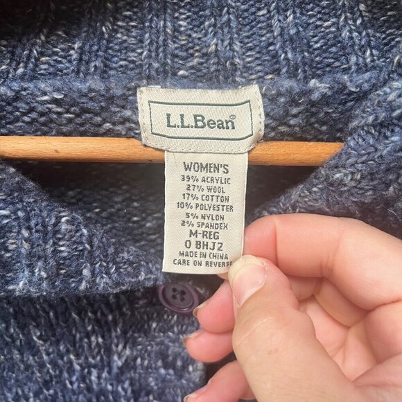 L.L. Bean Women's Button-Up Wool Cable Knit Cardigan Sweater Medium Blue - Picture 2 of 5